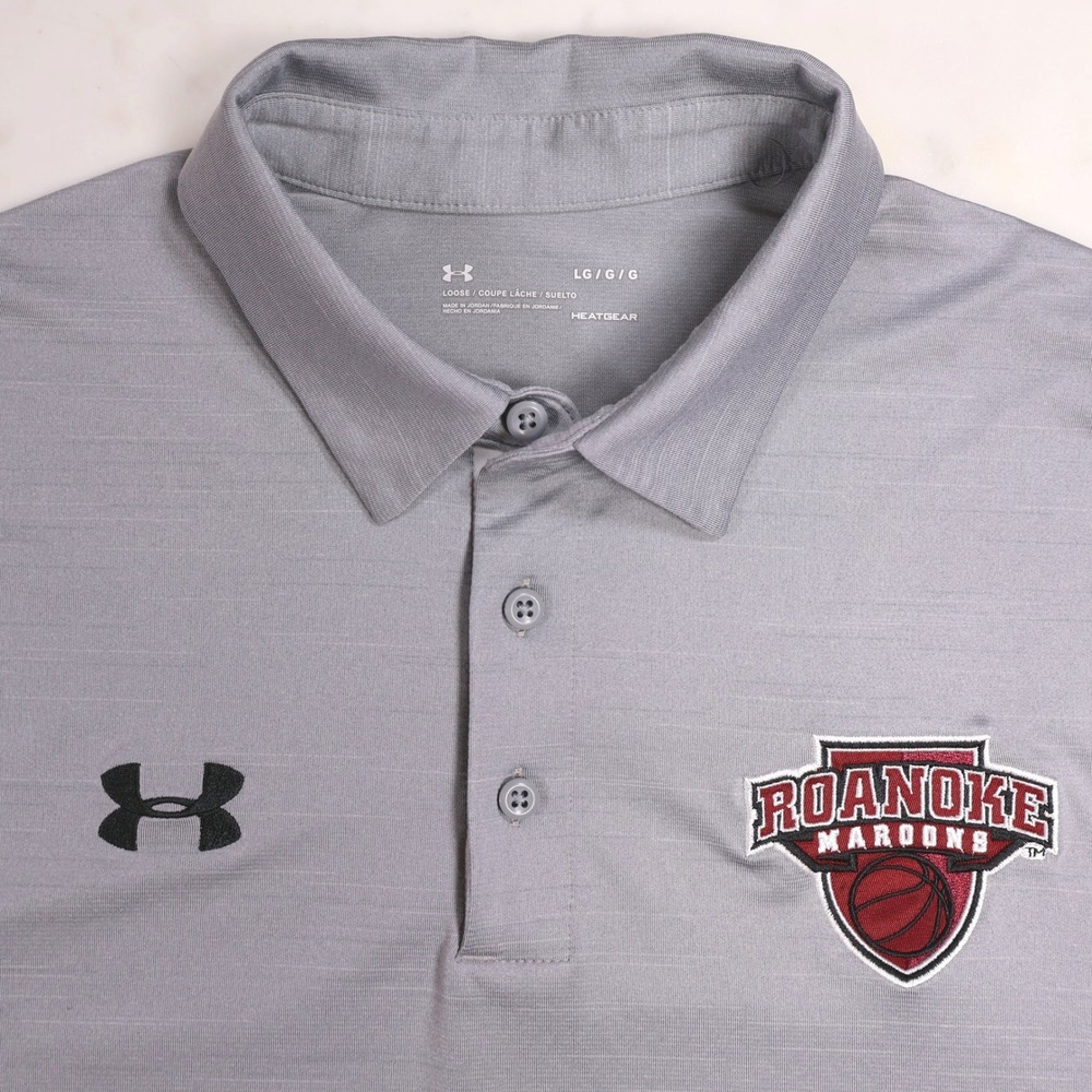 Under Armour Roanoke Maroons Basketball Polo Shirt Mens Large Gray HeatGear